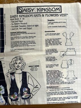 Vintage Daisy Kingdom Cut & Sew Hats & Flowers Vest One Panel 1990s
